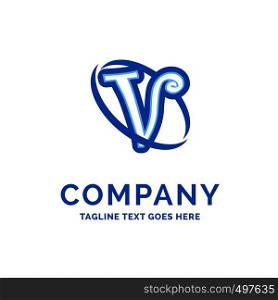 V Company Name Design Blue Logo Design. Logo Template. Brand Name template Place for Tagline. Creative Logo Design
