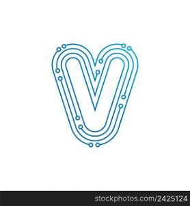 V initial letter Circuit technology illustration logo vector template