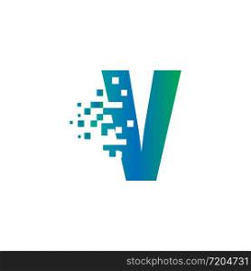 V Initial Letter Logo Design with Digital Pixels in Gradient Colors
