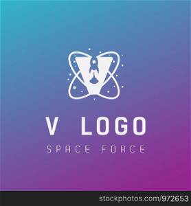 v initial space force logo design galaxy rocket vector in gradient background - vector. v initial space force logo design galaxy rocket vector in gradient background