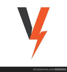 V letter initial Power lightning logo vector design