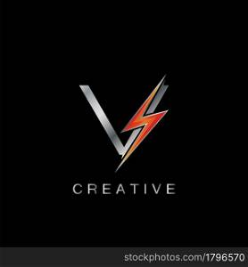 V Letter Logo, Abstract Techno Thunder Bolt Vector Template Design.