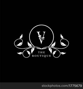 V Letter Logo Boutique Luxury Nature Floral Flower. Monogram vector design concept letter and floral flower with leaf for initial, fashion brand, and luxuries business identity.