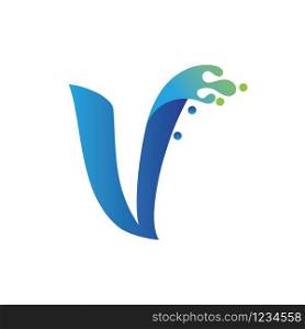 V letter logo design with water splash ripple template