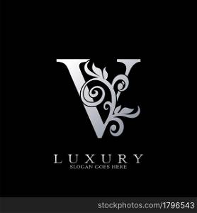 V Letter Logo Monogram Luxury Initial Logo vector template design silver.