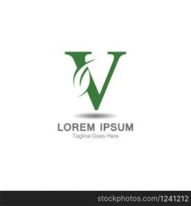 V Letter logo with leaf concept template design