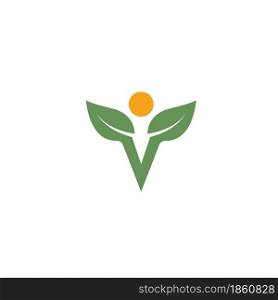 v letter people leaves concept or Healthy Life people vector icon concept design template