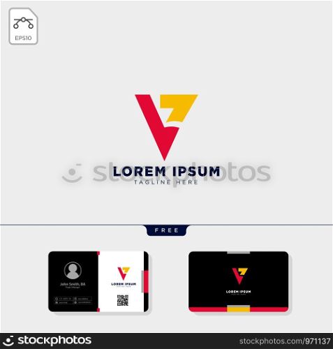 v minimal logo template vector illustration and free business card design. v minimal logo template and free business card design