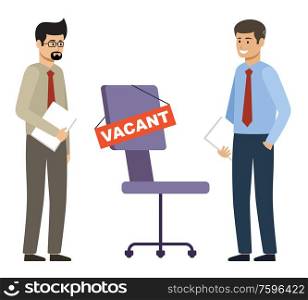 Vacancy workplace. Two job seekers for one vacancy. Personnel. HR management. Vector flat illustration