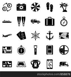 Vacation abroad icons set. Simple set of 25 vacation abroad vector icons for web isolated on white background. Vacation abroad icons set, simple style