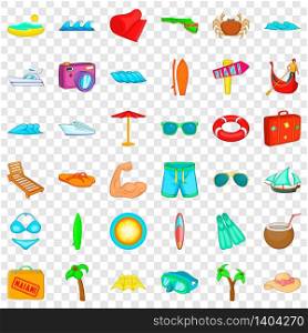 Vacation icons set. Cartoon style of 36 vacation vector icons for web for any design. Vacation icons set, cartoon style