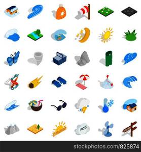 Vacation icons set. Isometric style of 36 vacation vector icons for web isolated on white background. Vacation icons set, isometric style