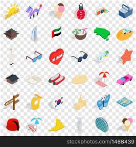 Vacation icons set. Isometric style of 36 vacation vector icons for web for any design. Vacation icons set, isometric style
