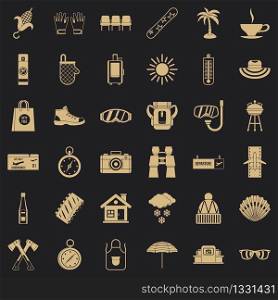 Vacation icons set. Simple style of 36 vacation vector icons for web for any design. Vacation icons set, simple style