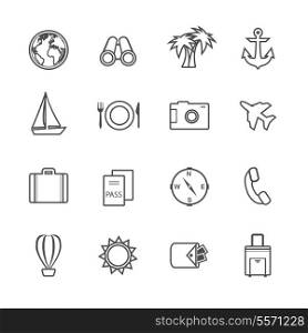 Vacation leisure pictograms set of airplane boat globe and tickets isolated vector illustration