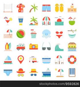 Vacation on the beach beach related flat icon set vector image