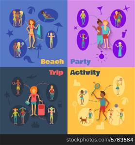 Vacation people design concept set with beach party trip activity flat icons isolated vector illustration. Vacation People Set