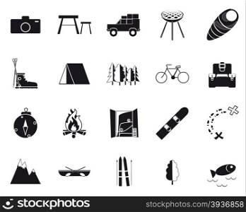 Vacation, Recreation & Travel, black and white icons set. Vector illustration