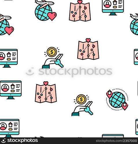 Vacation Rentals Place Vector Seamless Pattern Thin Line Illustration. Vacation Rentals Place Vector Seamless Pattern