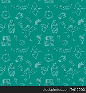 Vacation seamless pattern. Vector doodles travel background. Funny hand drawn summer elements.. Vacation seamless pattern. Vector doodles travel background. Funny hand drawn summer elements