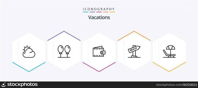 Vacations 25 Line icon pack including travel . beach . fly. purse
