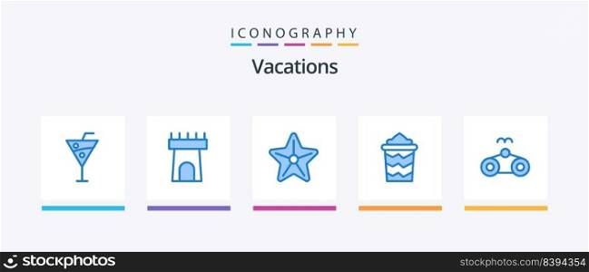 Vacations Blue 5 Icon Pack Including holiday. beach. sea. vacation. bucket. Creative Icons Design