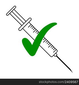 Vaccinated patient icon, syringe and green tick sign vaccination