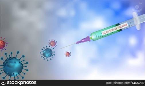 Vaccination against coronavirus covid-19, the syringe with the vaccine is about to be injected into the virus. To solve the virus that is spreading around the world.