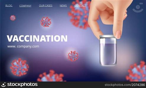 Vaccination banner. Innovation vaccine, medications and viruses. Time to vaccinate, safety and healthcare vector background. Illustration vaccination medication, innovation vaccine. Vaccination banner. Innovation vaccine, medications and viruses. Time to vaccinate, safety and healthcare vector background