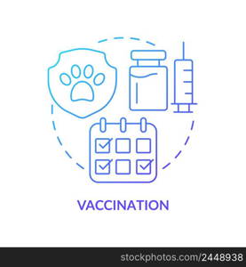 Vaccination blue gradient concept icon. Bringing new cat home tip abstract idea thin line illustration. Protection against fatal disease. Isolated outline drawing. Myriad Pro-Bold font used. Vaccination blue gradient concept icon