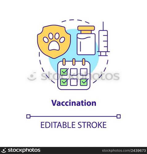 Vaccination concept icon. Bringing new cat home tip abstract idea thin line illustration. Protection against fatal disease. Isolated outline drawing. Editable stroke. Arial, Myriad Pro-Bold fonts used. Vaccination concept icon