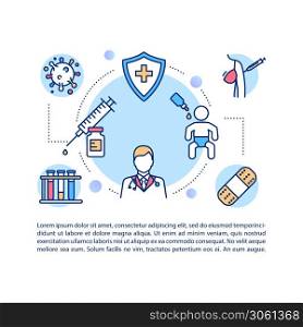 Vaccination concept icon with text. Healthcare campaign, diseases protection PPT page vector template. Immunization brochure, magazine, booklet design element with linear illustrations. Vaccination concept icon with text