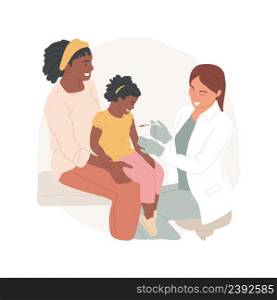 Vaccination isolated cartoon vector illustration A nurse making an injection in kids arm, vaccination plan, children immunization schedule, visit a doctor, family healthcare vector cartoon.. Vaccination isolated cartoon vector illustration