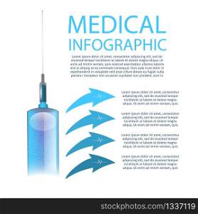 Vaccination Medical Infographic Healthcare Banner. Disease Immunization Vaccine in Syringe with Arrows to Editable Text Vector Illustration. Vaccination Program Medical Health Protection Concept. Vaccination Medical Infographic Healthcare Banner