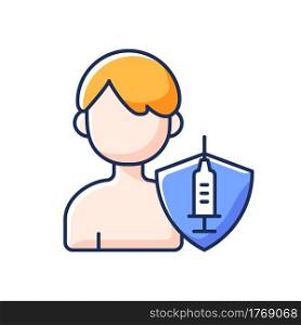 Vaccination of teens RGB color icon. Teenage child immunization. Hospital patient. Treatment for virus immunity. Health care, medicine. Medical treatment. Isolated vector illustration. Vaccination of teens RGB color icon