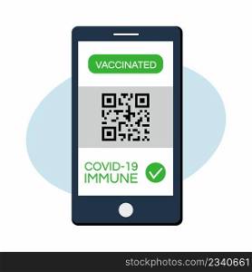 Vaccination passport with QR code on your smartphone. Certificate of vaccinated against coronavirus covid-19. Mobile application.