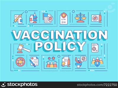 Vaccination policy word concepts banner. Enhancing public trust. Infographics with linear icons on turquoise background. Isolated creative typography. Vector outline color illustration with text. Vaccination policy word concepts banner