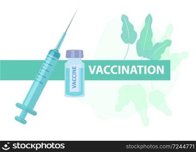 Vaccination protection against virus and disease. Syringe and glass jar with a vaccine, medicine concept icon flat style. Isolated on a white background. Vector illustration.. Vaccination protection against virus and disease. Syringe and glass jar with a vaccine, medicine concept icon flat style. Isolated on a white background. Vector illustration