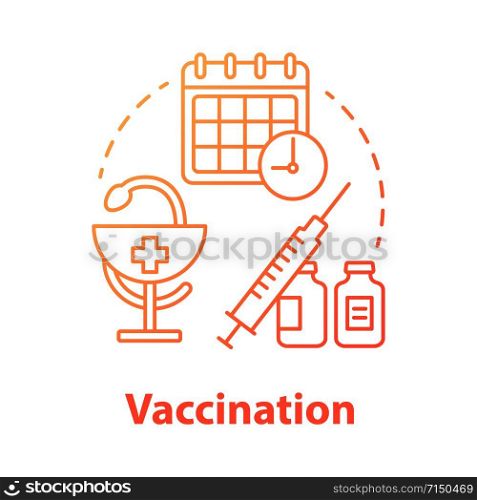 Vaccination red concept icon. Safe sex. Medical injection for immunity. Pharmaceutical inoculation. Male, female healthcare idea thin line illustration. Vector isolated outline drawing