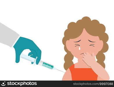 Vaccination time concept. Stop coronavirus concept, making vaccine injection in shoulder, medical staff vaccinates kid patients in clinic.Kids vaccination poster Vector illustration.