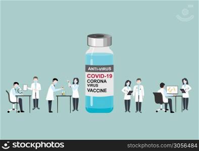Vaccine antiviral. medical test vaccine research and development. Scientist in laboratory study and analyze a scientific sample of Coronavirus antibody to produce drug treatment for COVID-19.