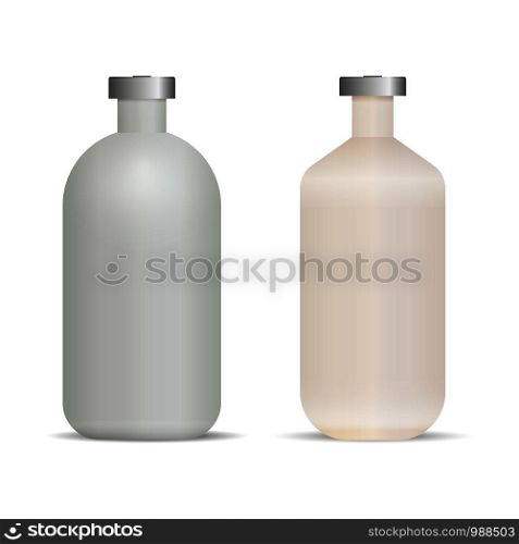 Vaccine bottles with lid realistic vector illustration isolated on white background. Medicine mockup template for vaccination.. Vaccine bottles lid realistic vector illustration