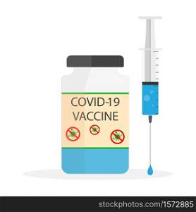 Vaccine coronavirus. Injection with help syringe and needle. Immunization from covid-19. Flu and medical prevention. Medicine in vial with syringe and dose for shot. Poster for treatment. Vector.. Vaccine coronavirus. Injection with help syringe and needle. Immunization from covid-19. Flu and medical prevention. Medicine in vial with syringe and dose for shot. Poster for treatment. Vector