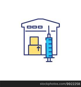 Vaccine distribution RGB color icon. Creating system of sending medicals in proper amounts all around world. Logistic for moving huge packages of medicaments for curing. Isolated vector illustration. Vaccine distribution RGB color icon