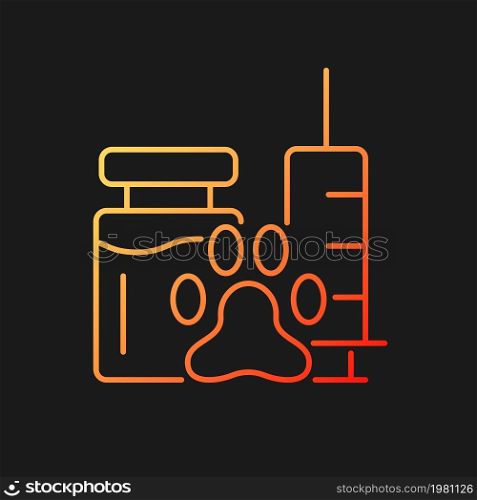 Vaccine gradient vector icon for dark theme. Pet immunization. Animal infection prevention. Immunity strengthening. Thin line color symbol. Modern style pictogram. Vector isolated outline drawing. Vaccine gradient vector icon for dark theme