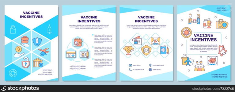 Vaccine incentives brochure template. Exclusive rewards and bonuses. Flyer, booklet, leaflet print, cover design with linear icons. Vector layouts for presentation, annual reports, advertisement pages. Vaccine incentives brochure template