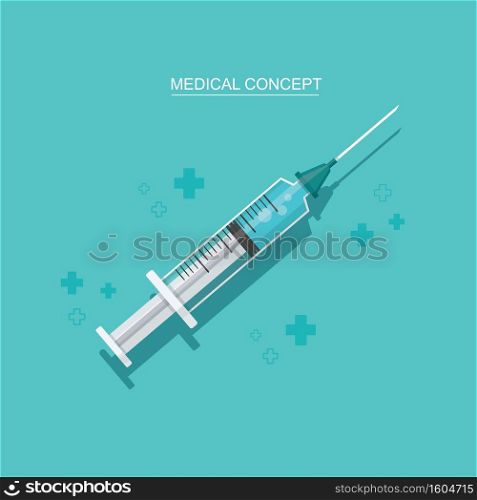 vaccine vial and syringe. injection. Isolated vector illustration