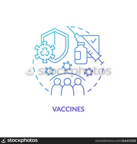 Vaccines blue gradient concept icon. Booster injection. Pandemic preparedness clinical research abstract idea thin line illustration. Isolated outline drawing. Myriad Pro-Bold fonts used. Vaccines blue gradient concept icon