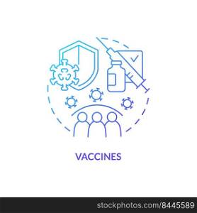Vaccines blue gradient concept icon. Booster injection. Pandemic preparedness clinical research abstract idea thin line illustration. Isolated outline drawing. Myriad Pro-Bold fonts used. Vaccines blue gradient concept icon