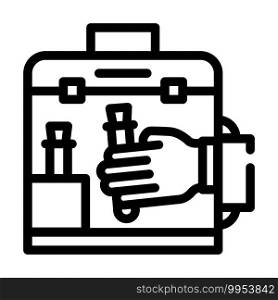 vacuum chamber for work with vaccine line icon vector. vacuum chamber for work with vaccine sign. isolated contour symbol black illustration. vacuum chamber for work with vaccine line icon vector illustration